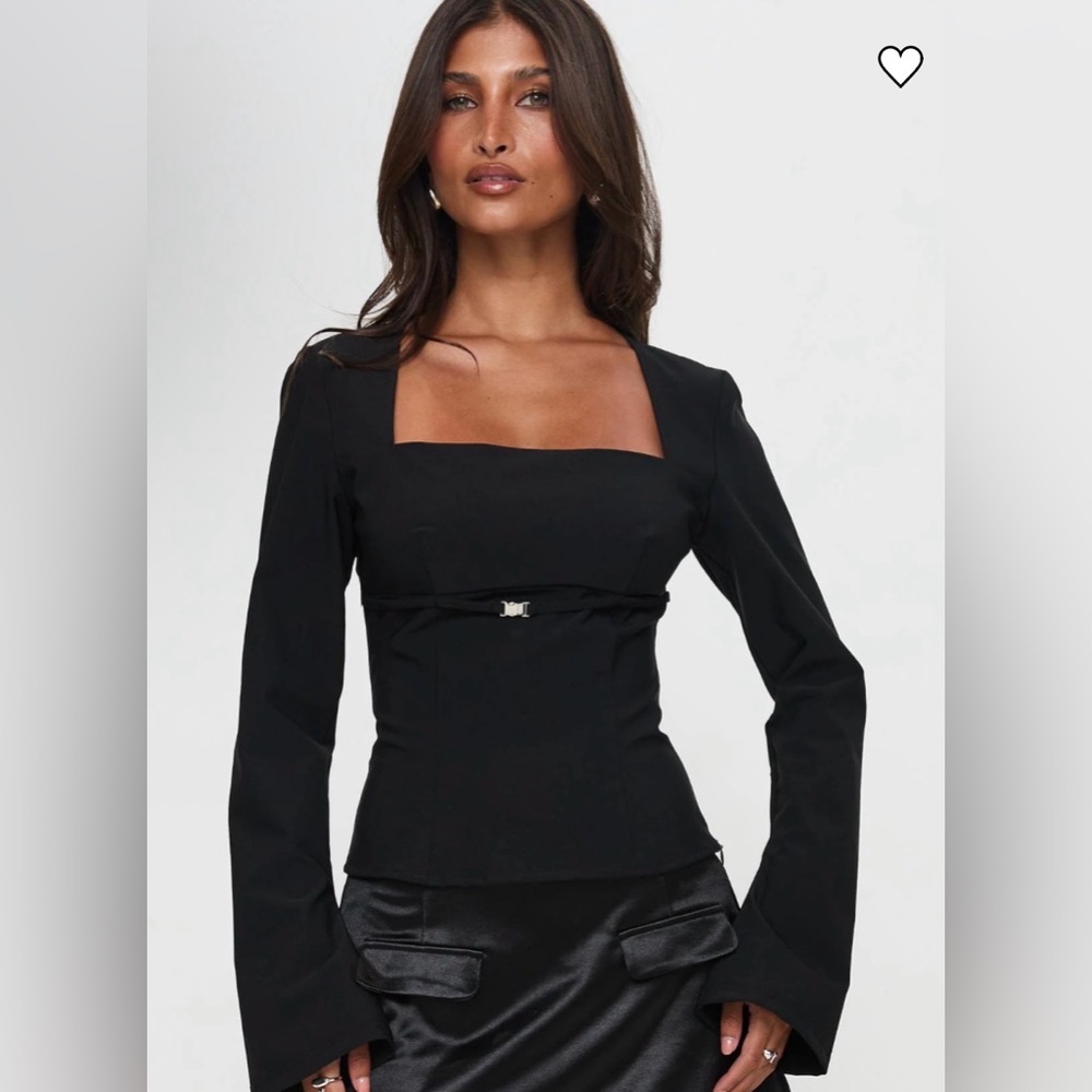 Princess Polly Flounce Long‎ Sleeve Top Black 2